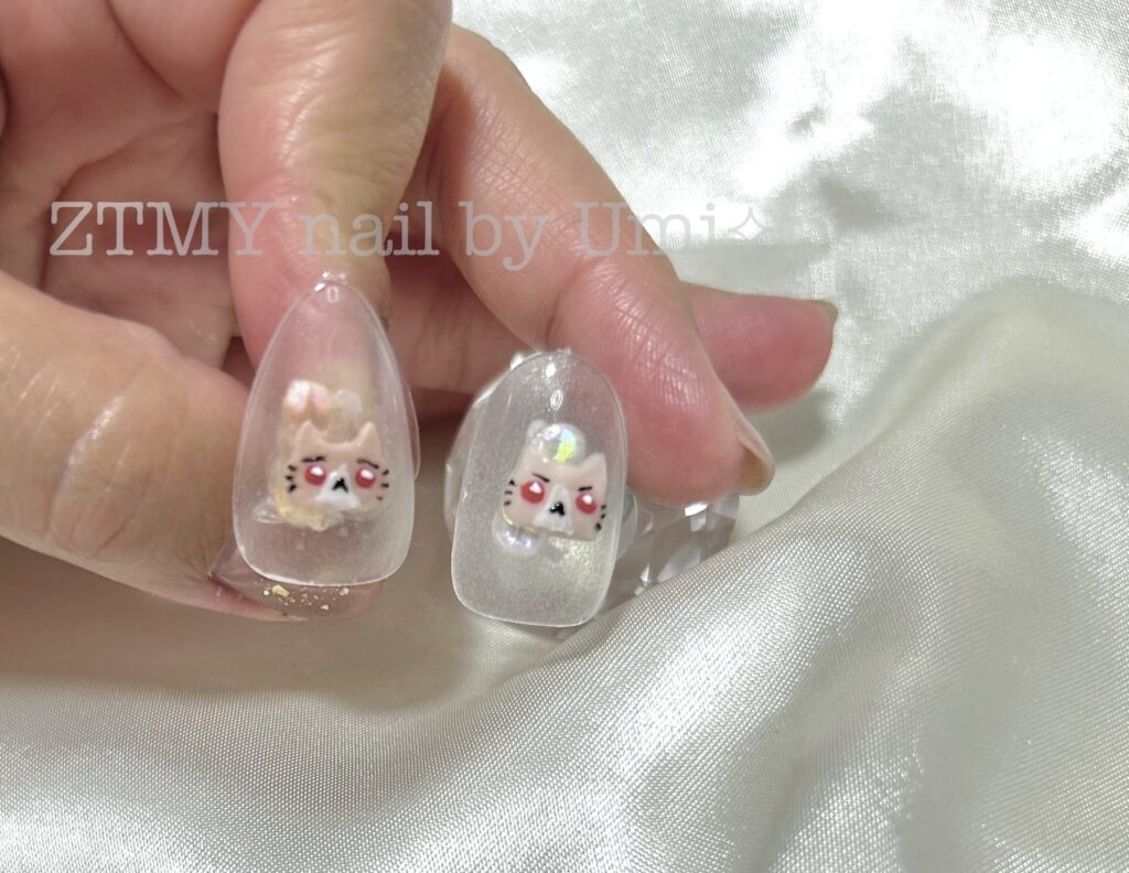 alt="クレイジェルで作ったしょうがネイルパーツ"